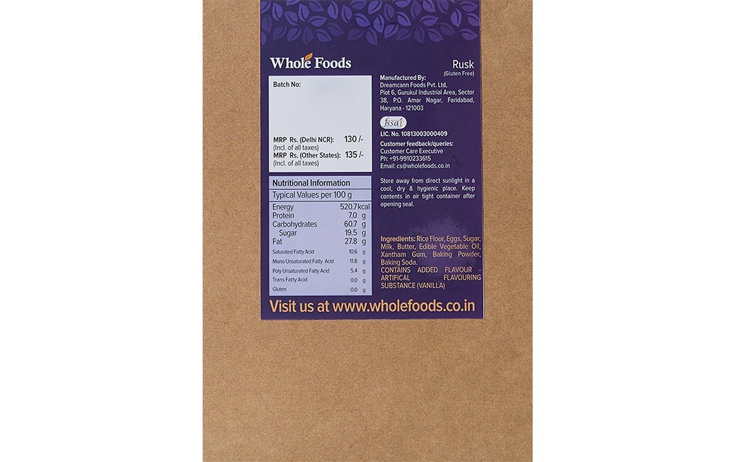Whole Foods Rusk Cookies    Box  200 kilogram